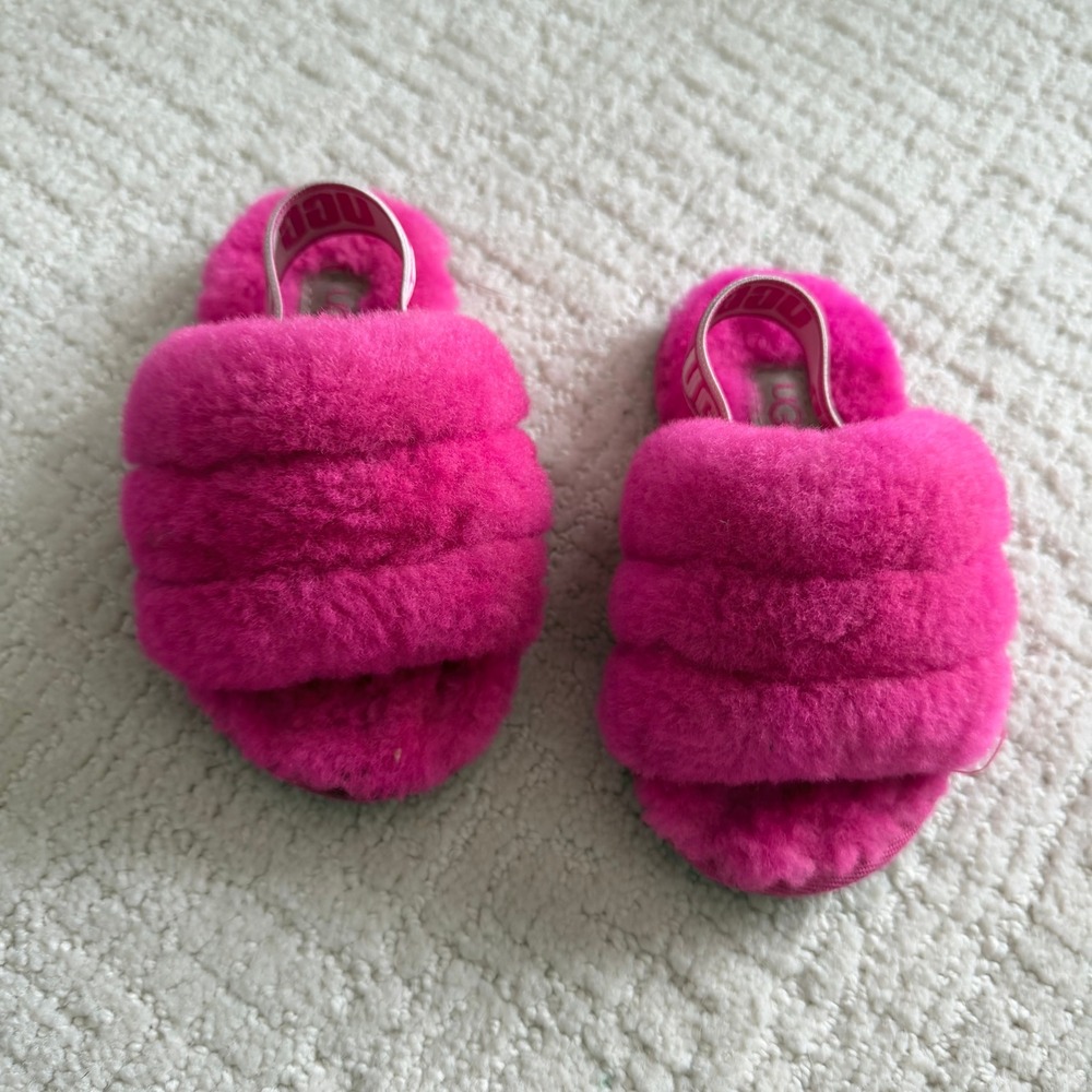 UGG Fluff Yeah Slide Rock Rose Pink Sheepskin Infant Slippers 1098575I Size 7
